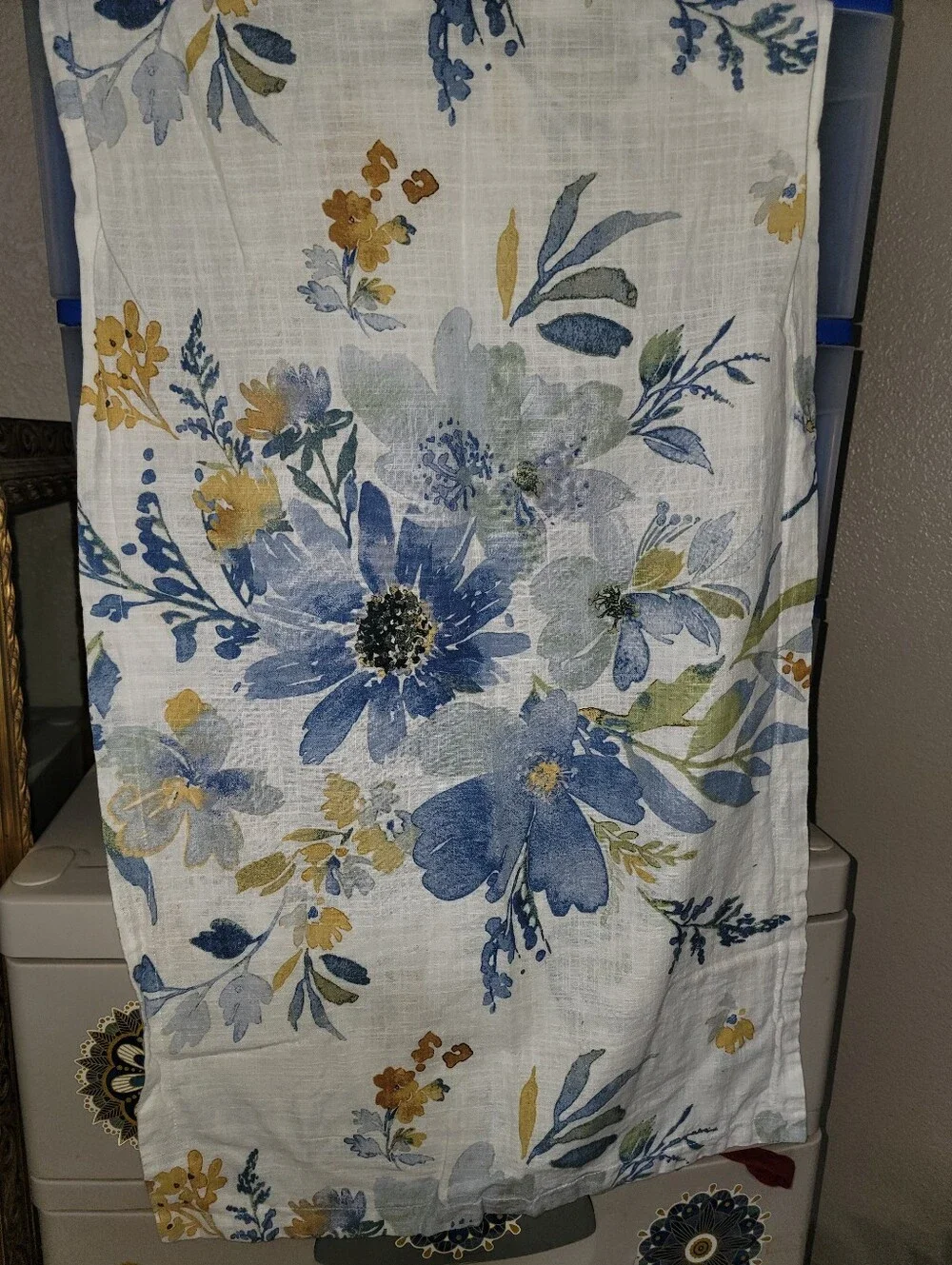 Shabby Chic Pillow Sham Set (2) Blue and Yellow Floral 100% cotton King Sz